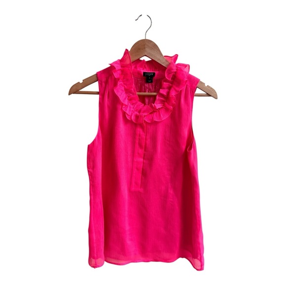 J Crew Pink Ruffle Neck Sleeveless Half Button Blouse Womens Size 6 - Picture 1 of 11